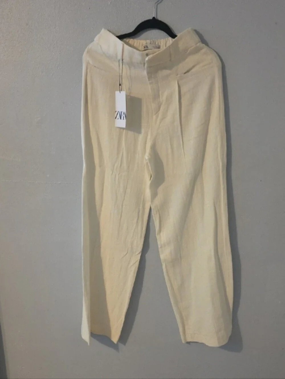 Zara Cream Linen Blend Pants Size M